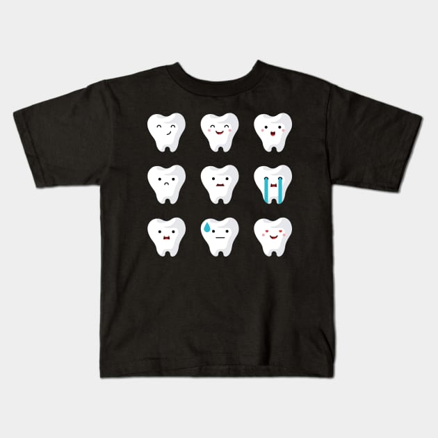 Teeth Emoji - Dental Assistant - Funny Dental Hygienist Gifts - Dentist - Tooth Health - Dentistry T-Shirt Kids T-Shirt by andreperez87